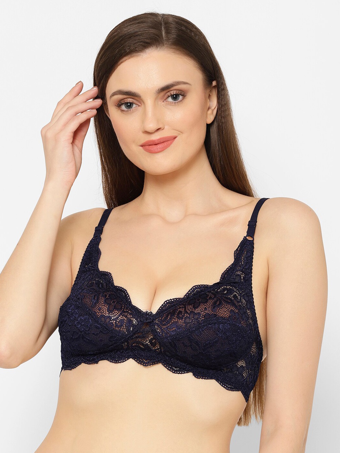

Floret Women Pack of 2 Navy Blue Lace Non-Wired Non-Padded T-Shirt Bras Cristina