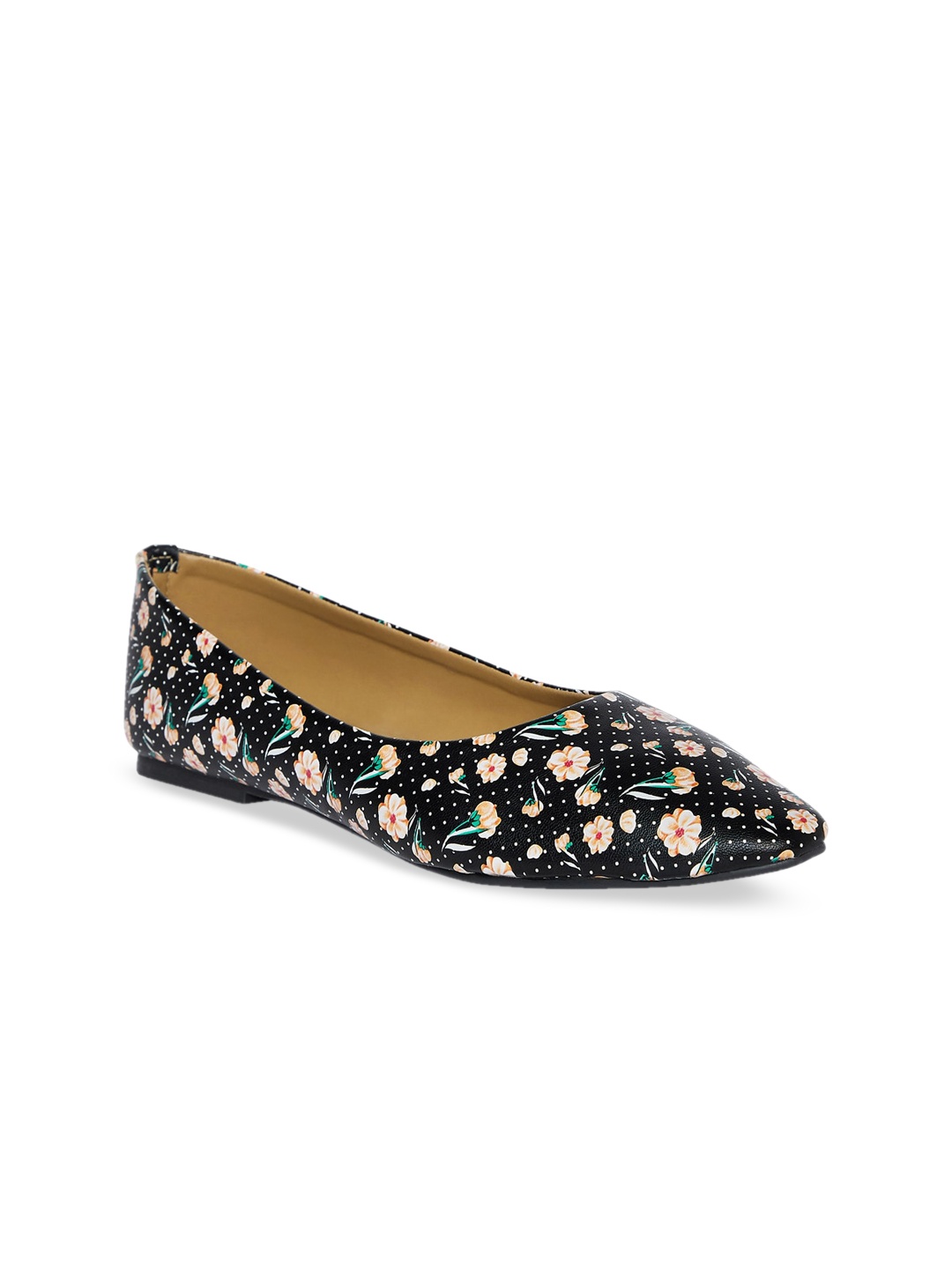 

People Women Black Printed Leather Ballerinas