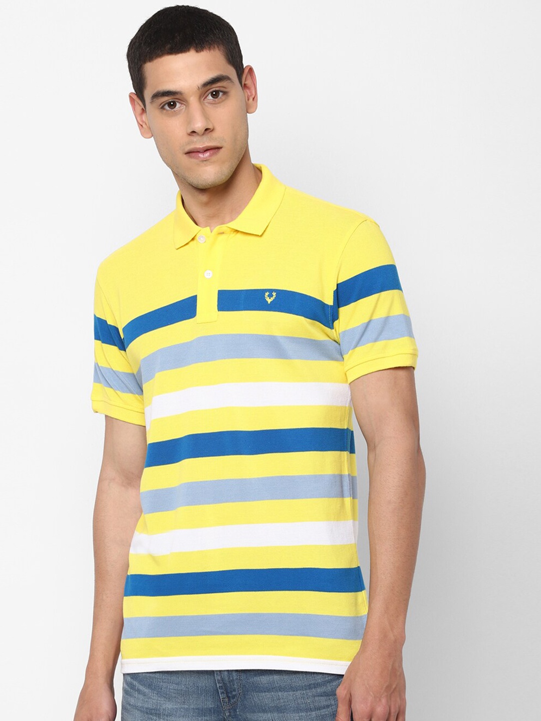 

Allen Solly Men Yellow Striped Polo Collar T-shirt