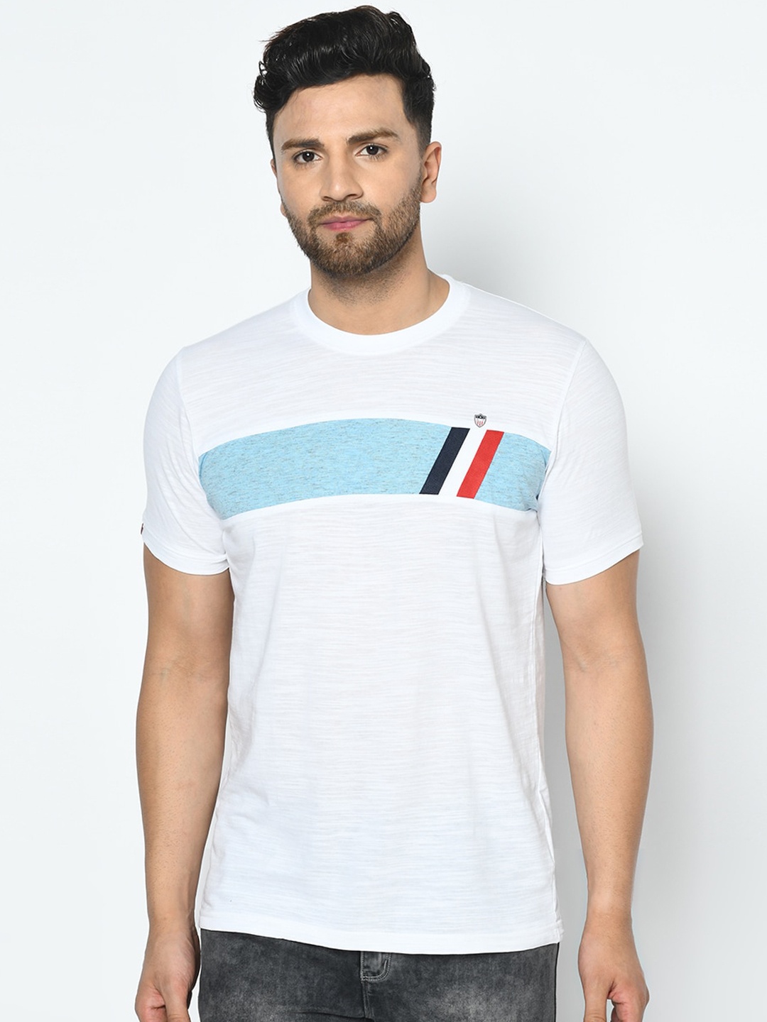 Duke Men White Printed Round Neck T-shirt