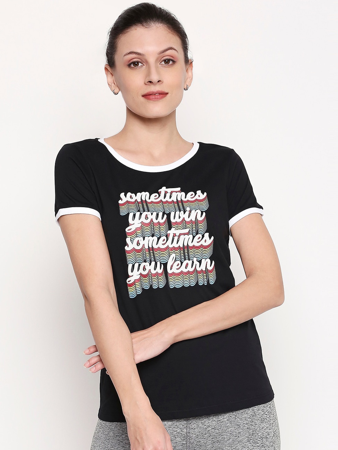 

Ajile by Pantaloons Women Black Printed Round Neck T-shirt