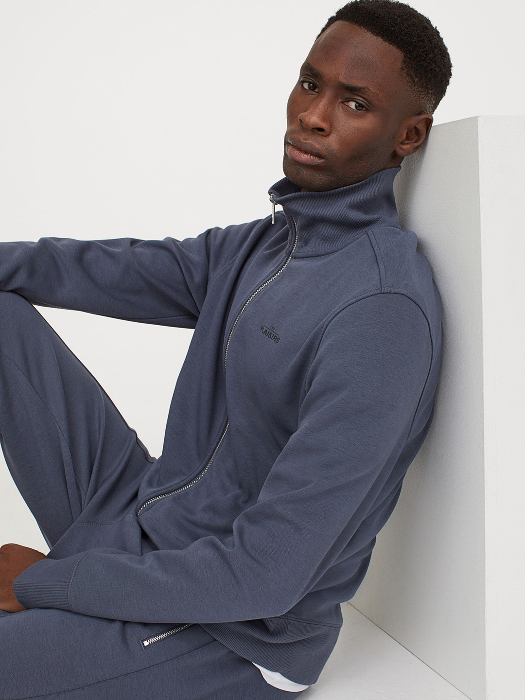 

H&M Men Blue Zip-Through Jersey Top