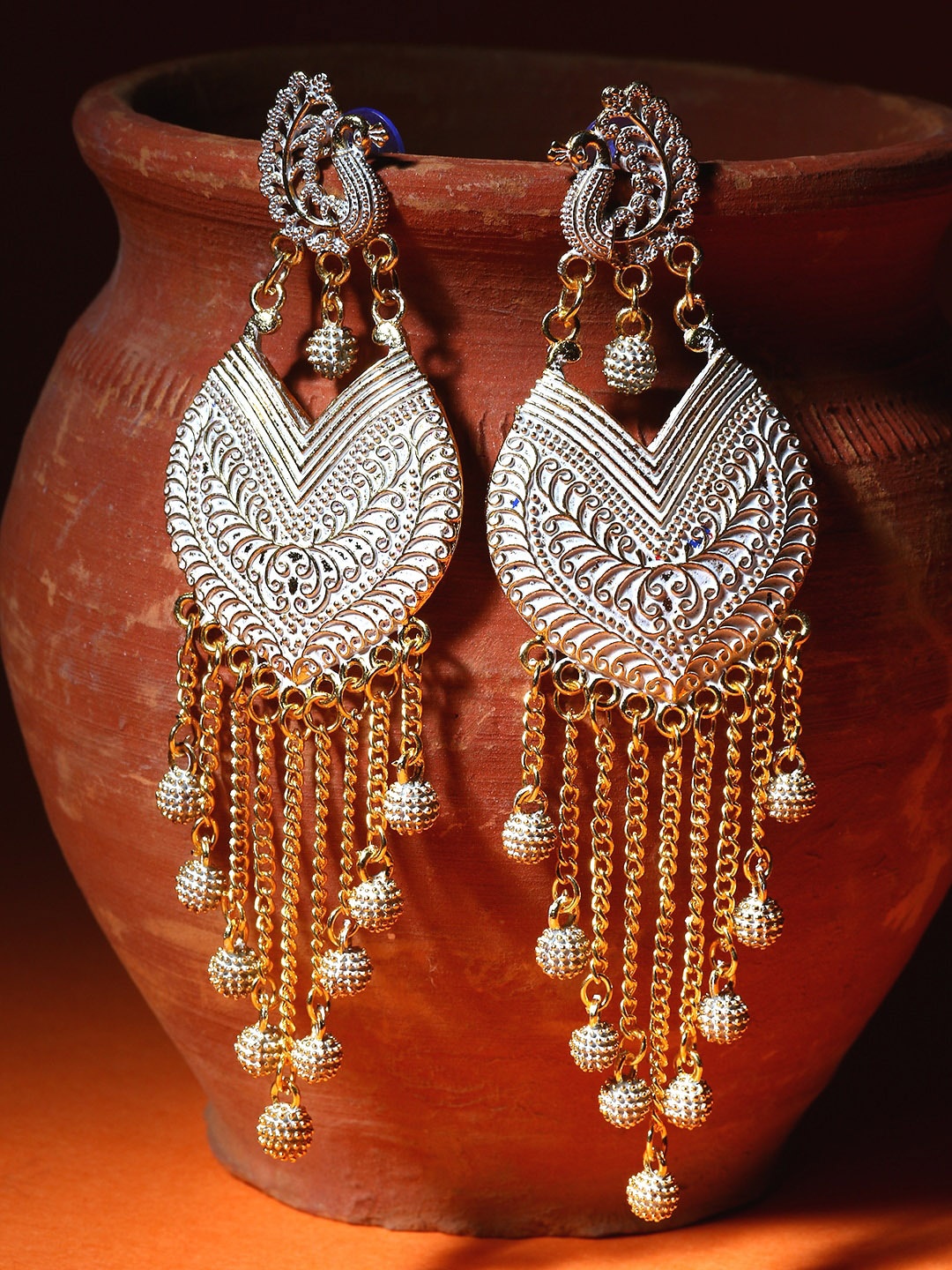 ANIKAS CREATION Gold-Plated Contemporary Drop Earrings