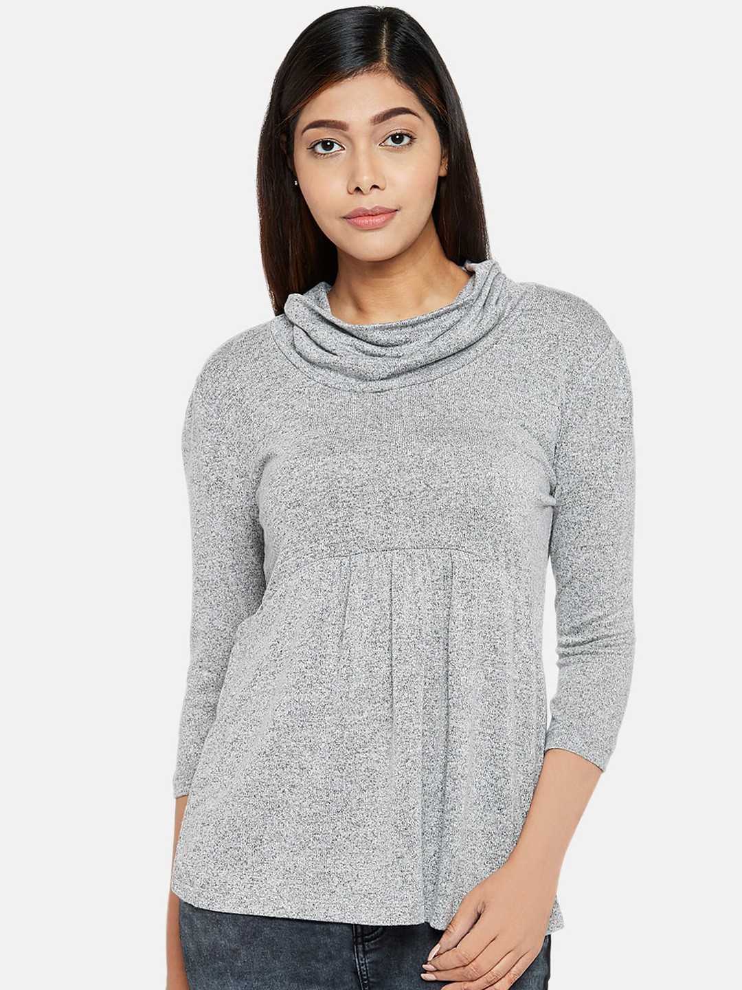 

Honey by Pantaloons Women Grey Melange Solid A-Line Top