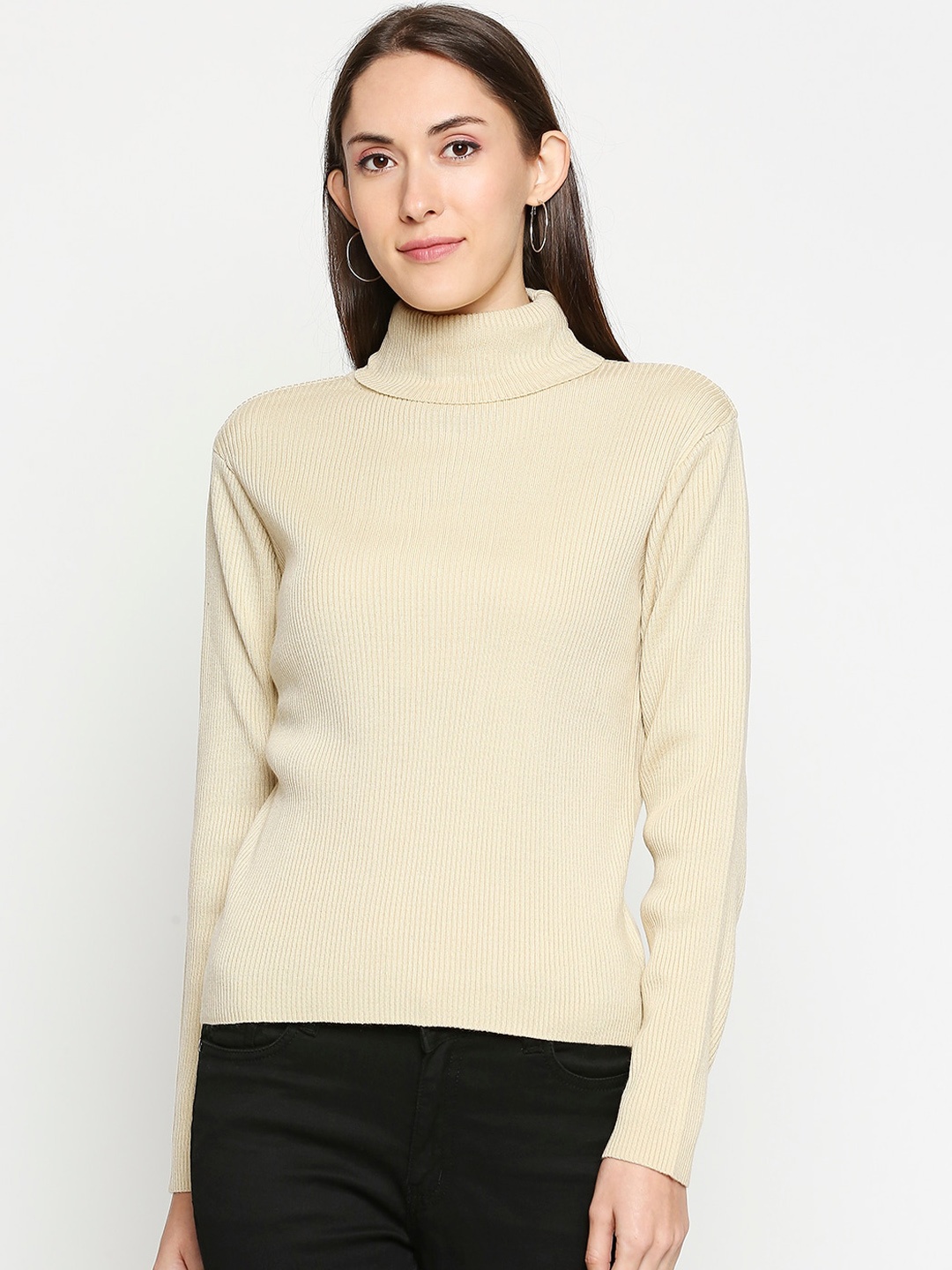 

Honey by Pantaloons Women Beige Ribbed Pullover Sweater