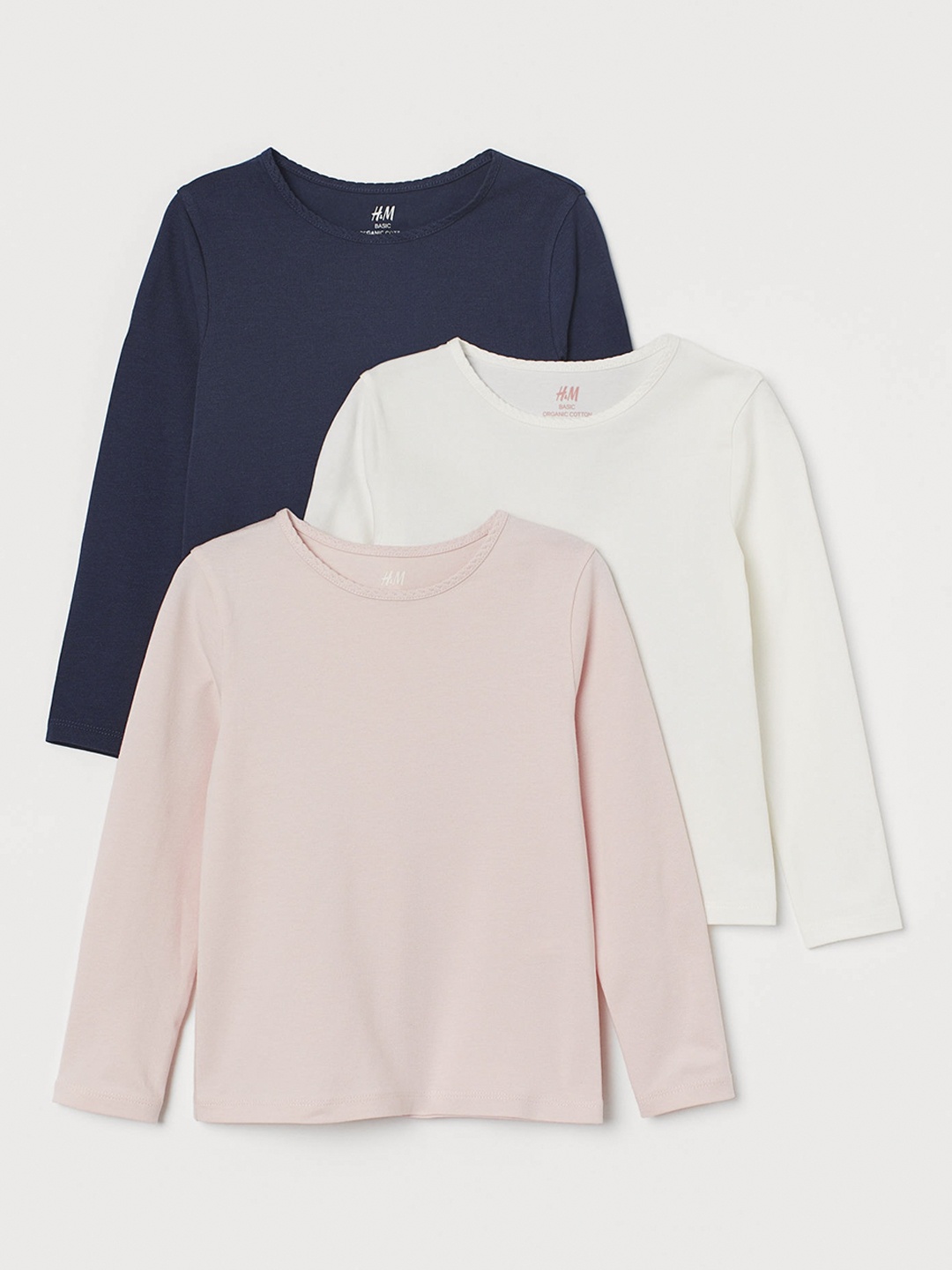 

H&M Girls 3-Pack Long-Sleeved Tops, White
