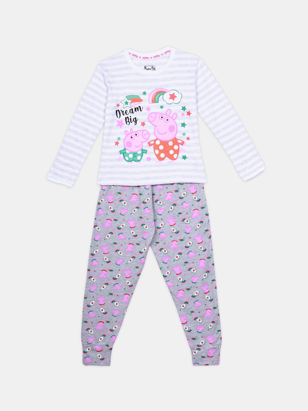 

Nap Chief Unisex Kids Grey & Pink Peppa Pig Printed Sustainable Organic Cotton Night Suit