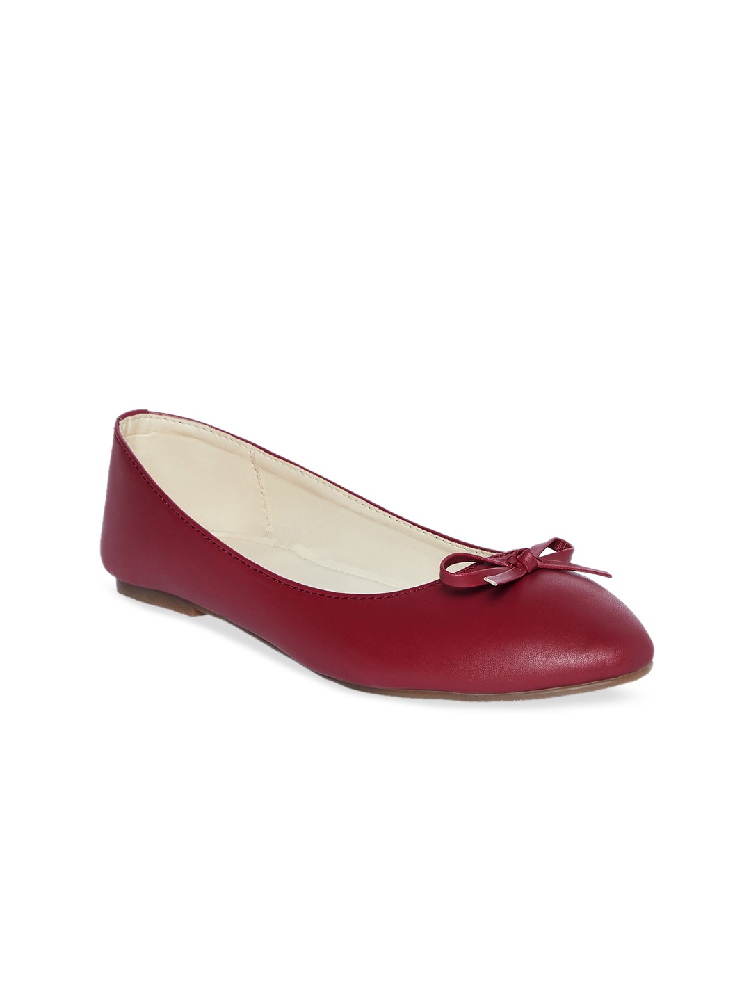 

People Women Burgundy Solid Leather Ballerinas