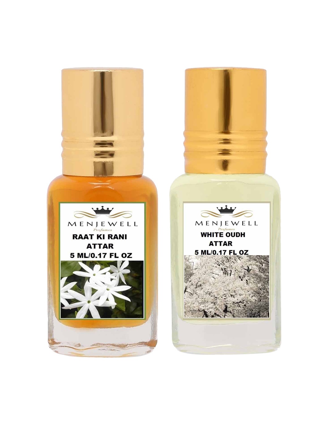 

Menjewell Set of 2 Raat-Ki-Rani & White Oudh Attar - 5 ml each, Orange