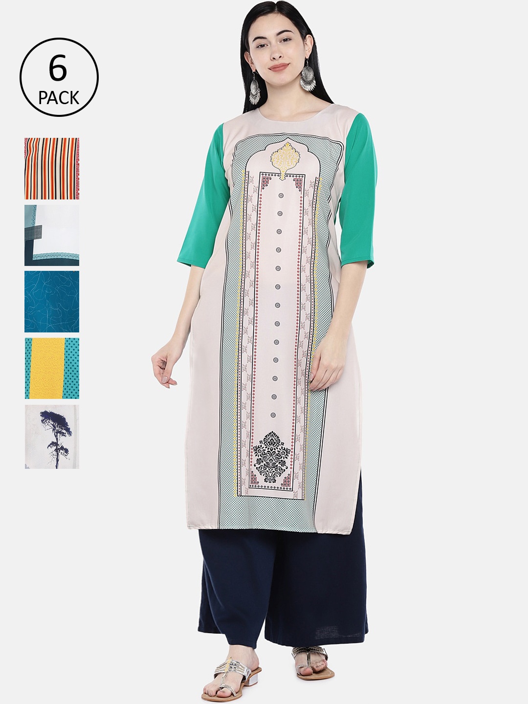 

7Threads Women Multicoloured Pack of 6 Printed Straight Kurtas, Multi