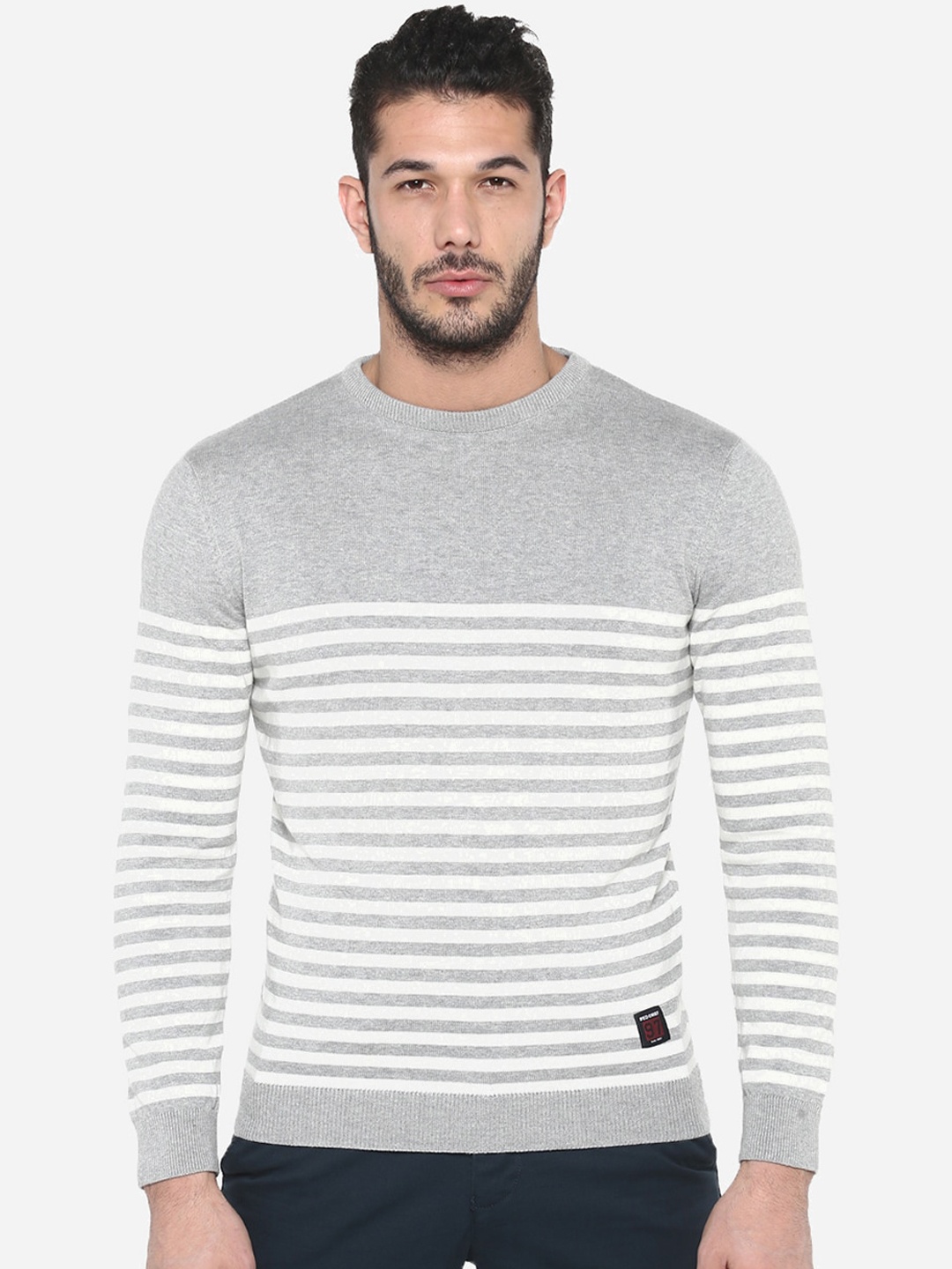 

Red Chief Men Grey & White Striped Pullover Sweater