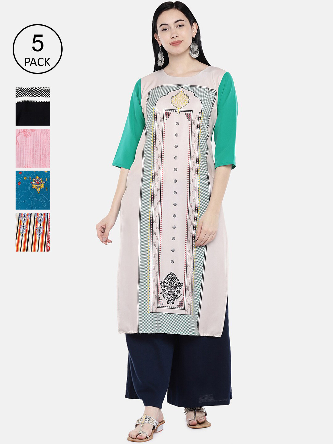 

7Threads Women Multicoloured Pack of 5 Printed Straight Kurtas, Multi