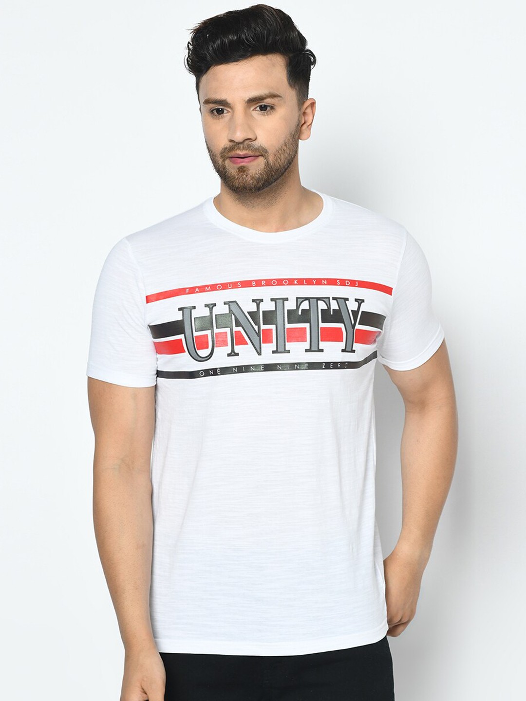 

Duke Men White Printed Round Neck T-shirt