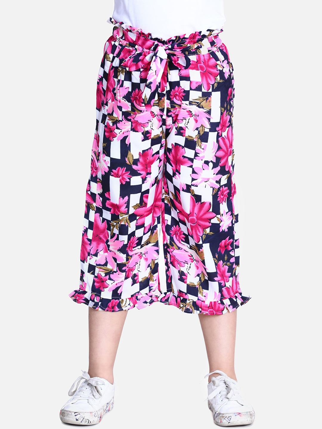 

Cutiekins Girls Pink & White Printed Capris