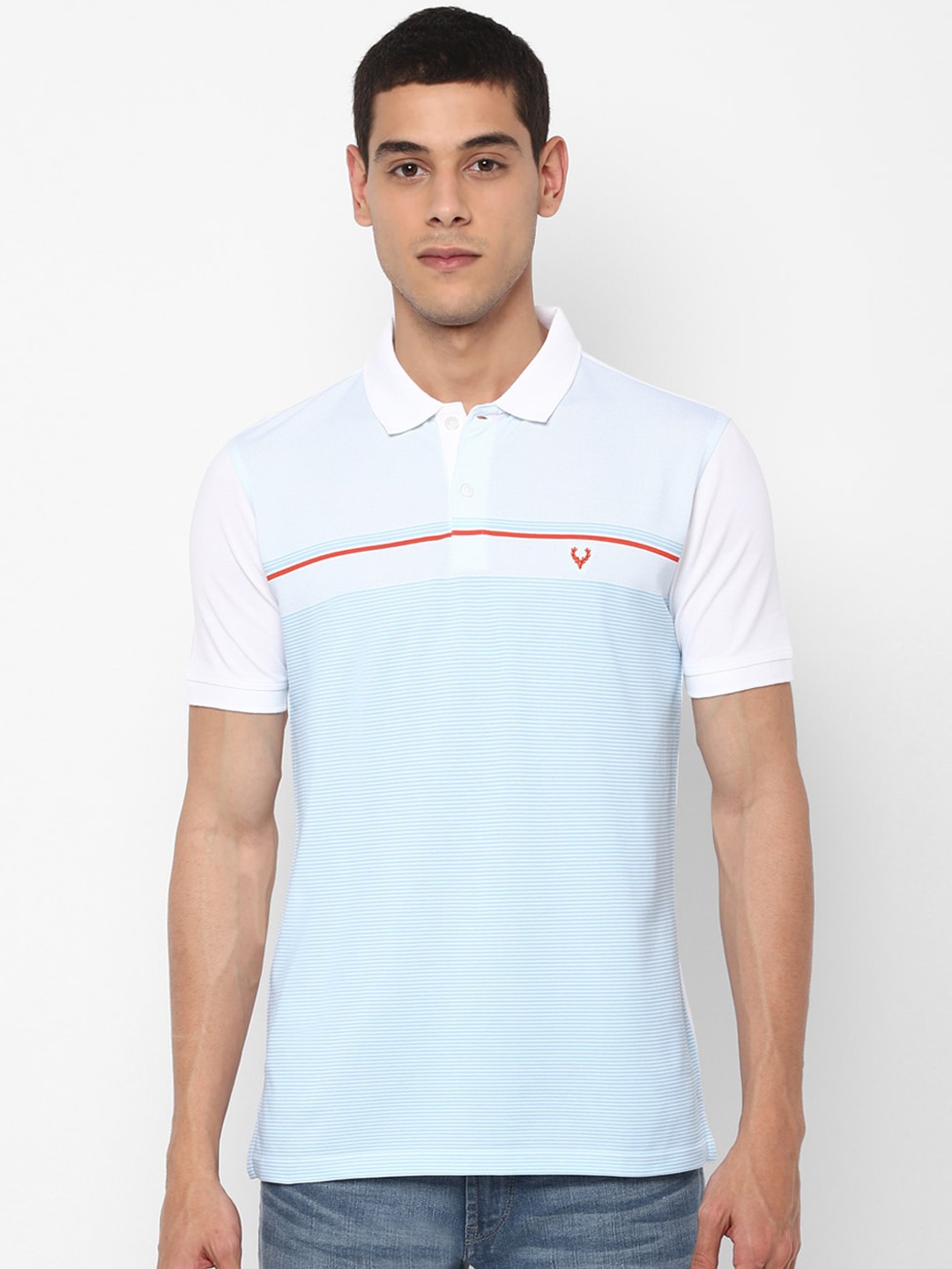 

Allen Solly Men Blue Striped Polo Collar Cotton Pure Cotton T-shirt