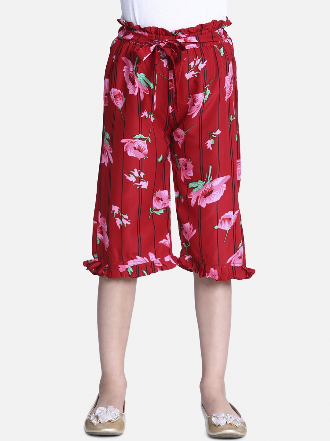 

Cutiekins Girls Maroon & Pink Printed Capris