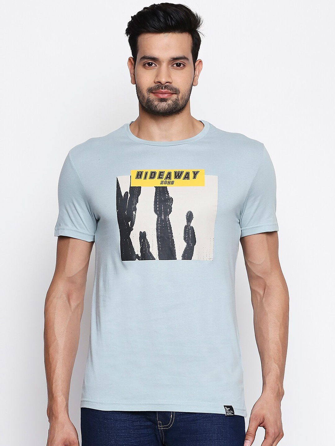 

People Men Blue Printed Round Neck Pure Cotton T-shirt