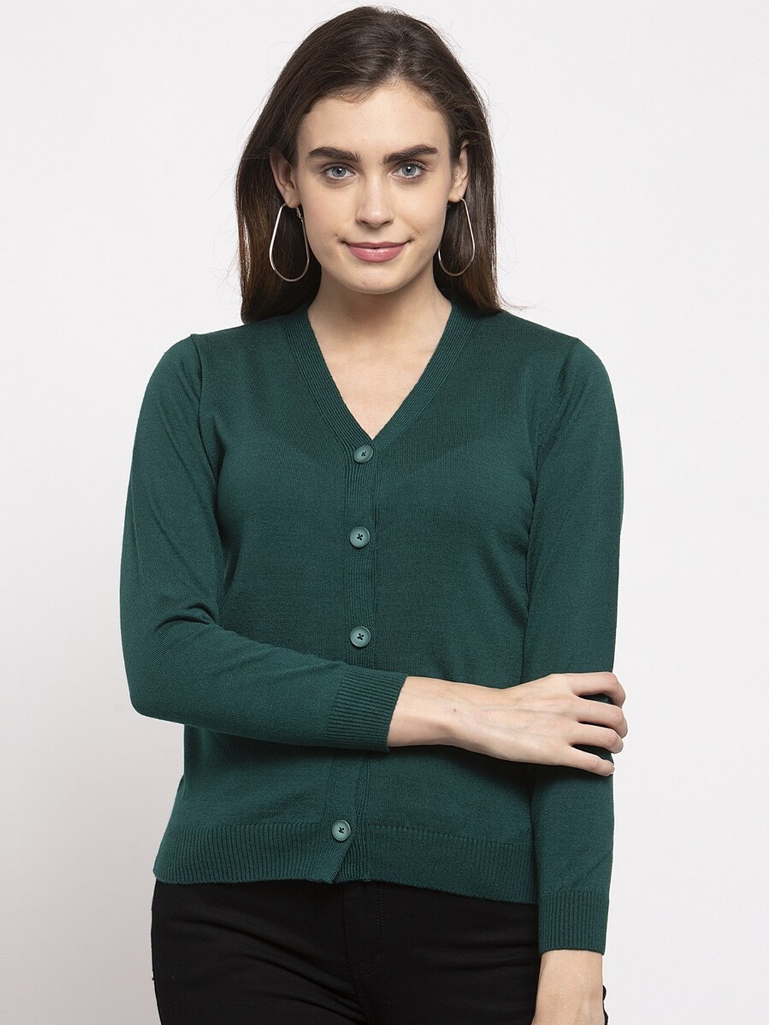 

Kalt Women Green Solid Cardigan