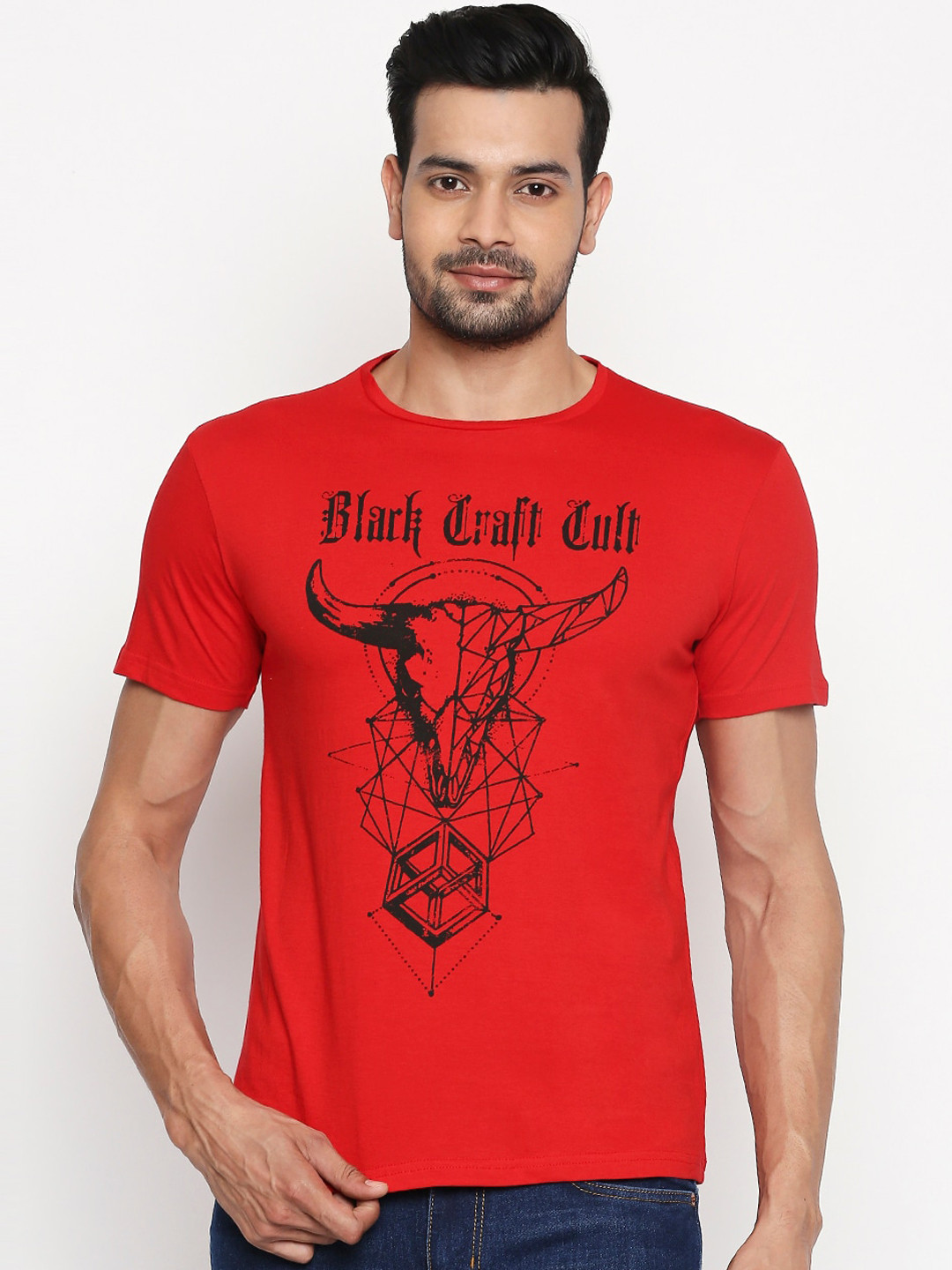 

People Men Red Printed Round Neck Pure Cotton T-shirt