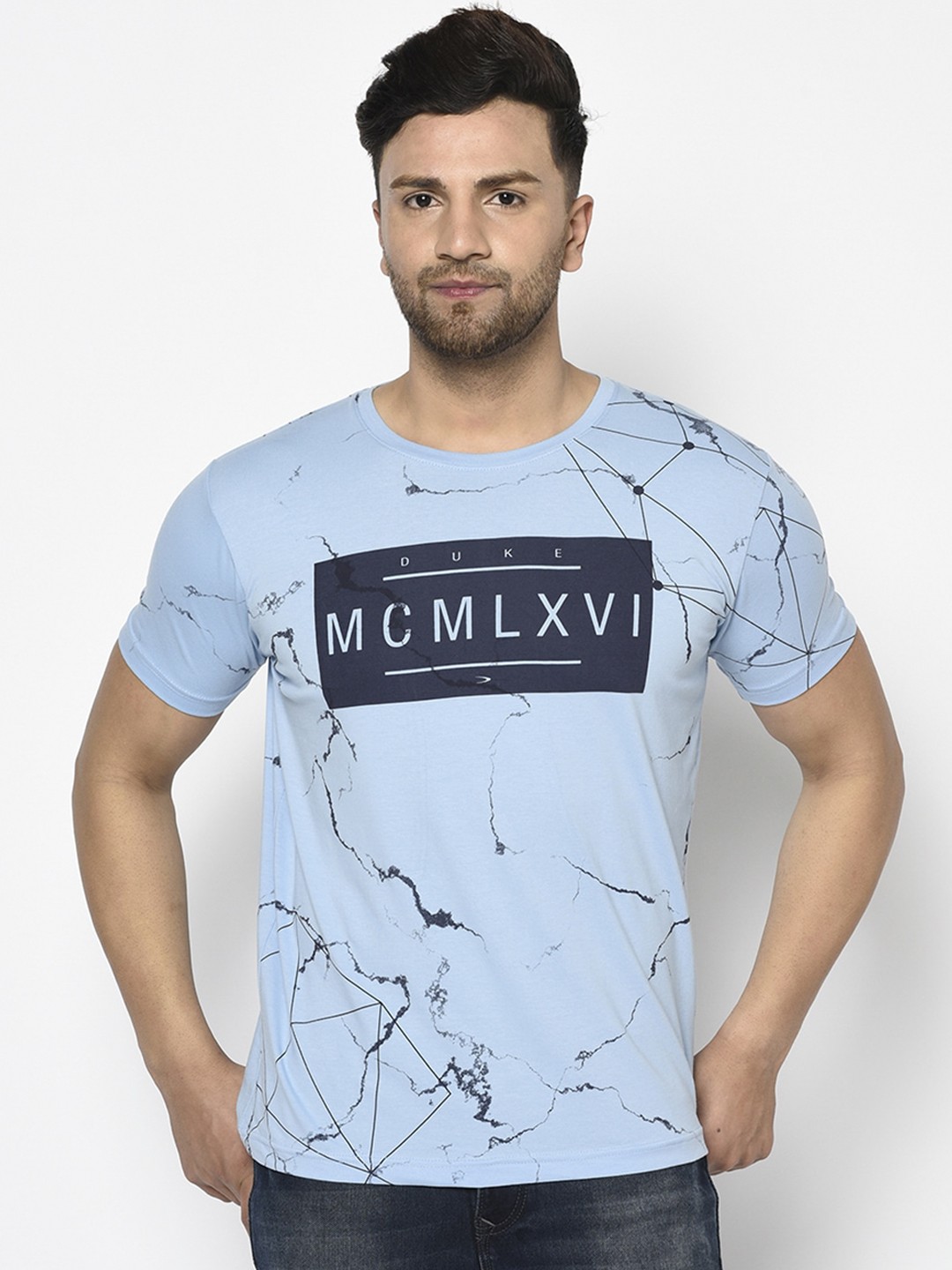 

Duke Men Blue Printed Round Neck T-shirt