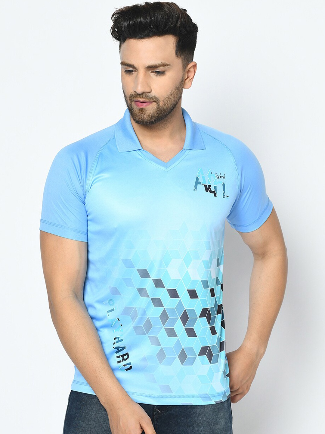 

Duke Men Blue Printed Polo Collar T-shirt