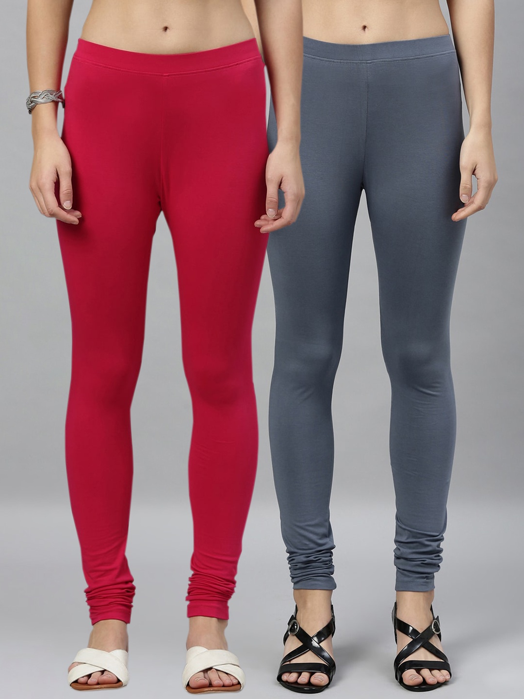 

Kryptic Women Pack of 2 Solid Churidar Length Leggings, Pink