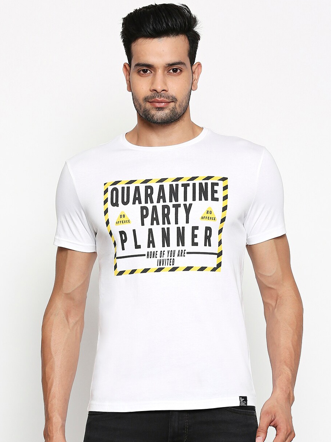 People Men Off-White Printed Round Neck Pure Cotton T-shirt