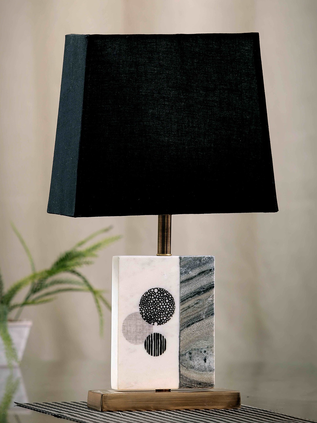 

POSH-N-PLUSH Black & White Solid Marble Bedside Standard Table Lamp
