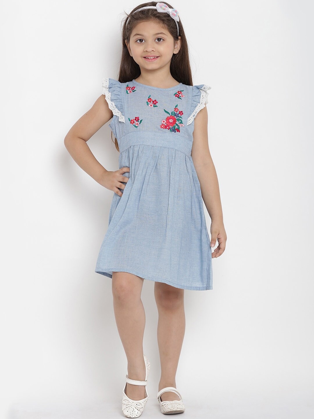 

Bitiya by Bhama Girls Blue Striped Fit and Flare Dress