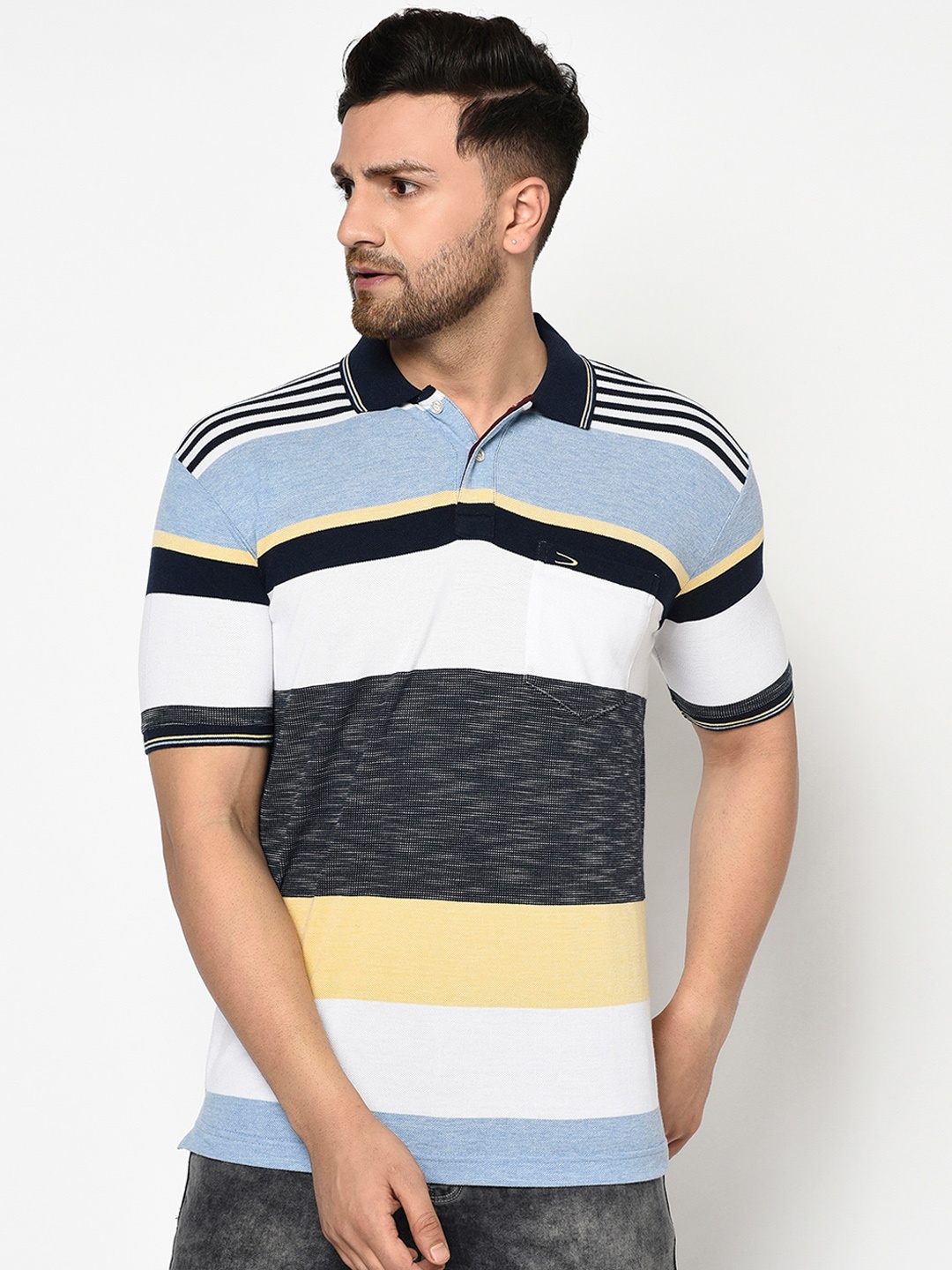 

Duke Men Multicoloured Striped Polo Collar T-shirt, Multi