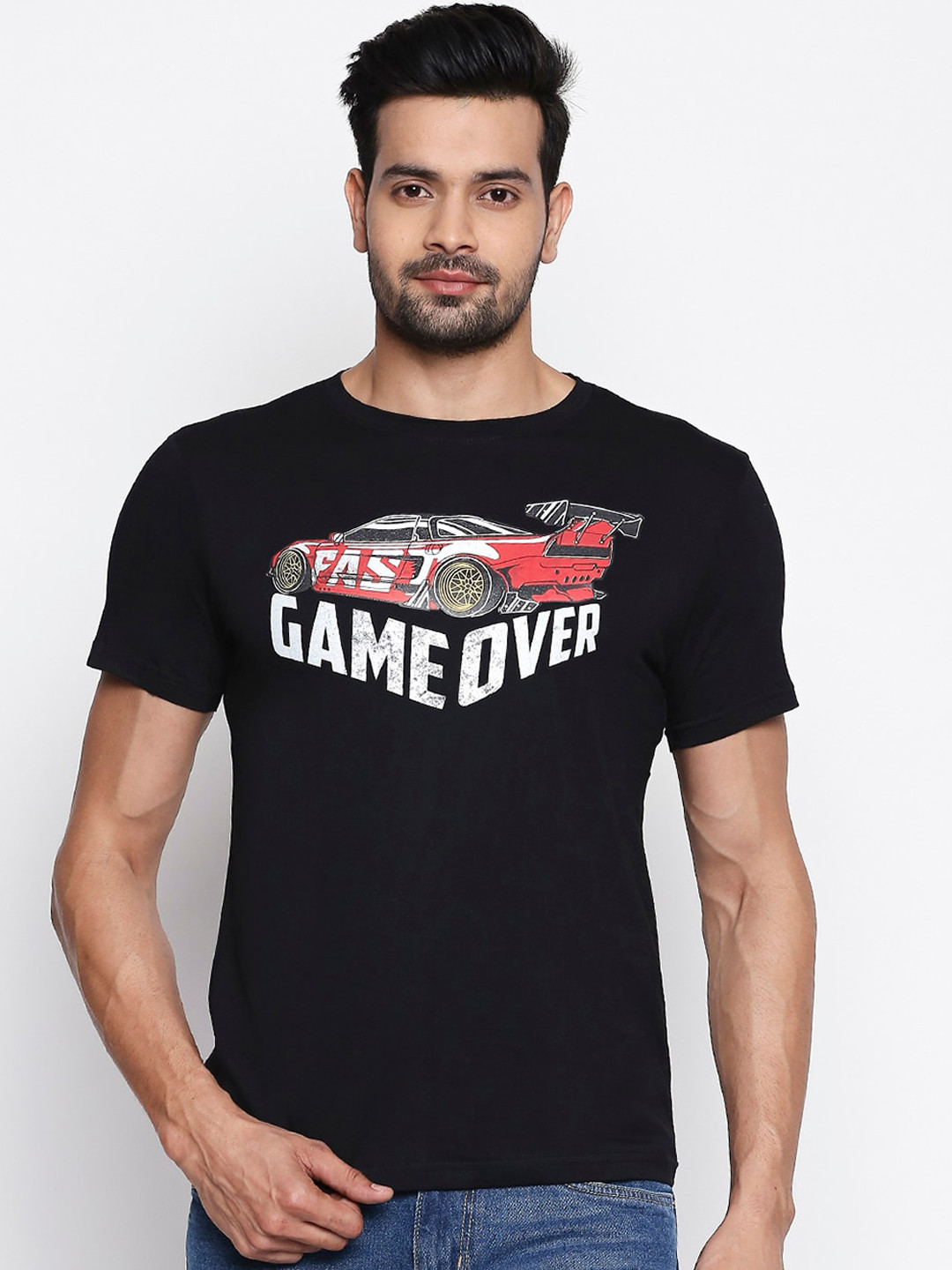 

People Men Black Printed Round Neck T-shirt