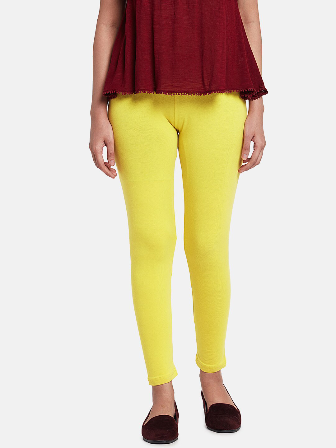 

Go Colors Women Yellow Solid Slim-Fit Ankle-Length Leggings