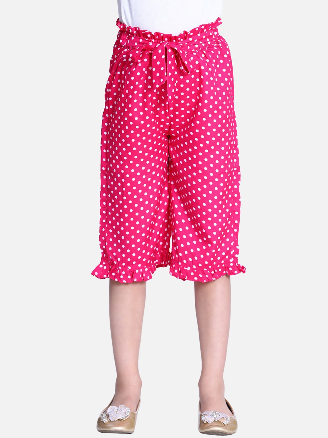 

Cutiekins Girls Pink & White Polka Dot Printed Capris