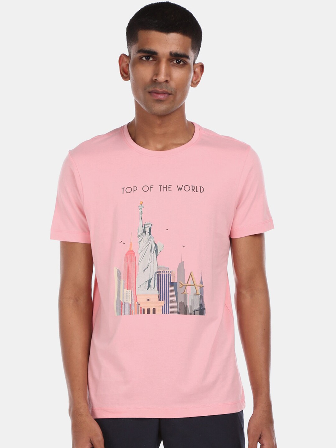 

Arrow Sport Men Pink Printed Round Neck Pure Cotton T-shirt