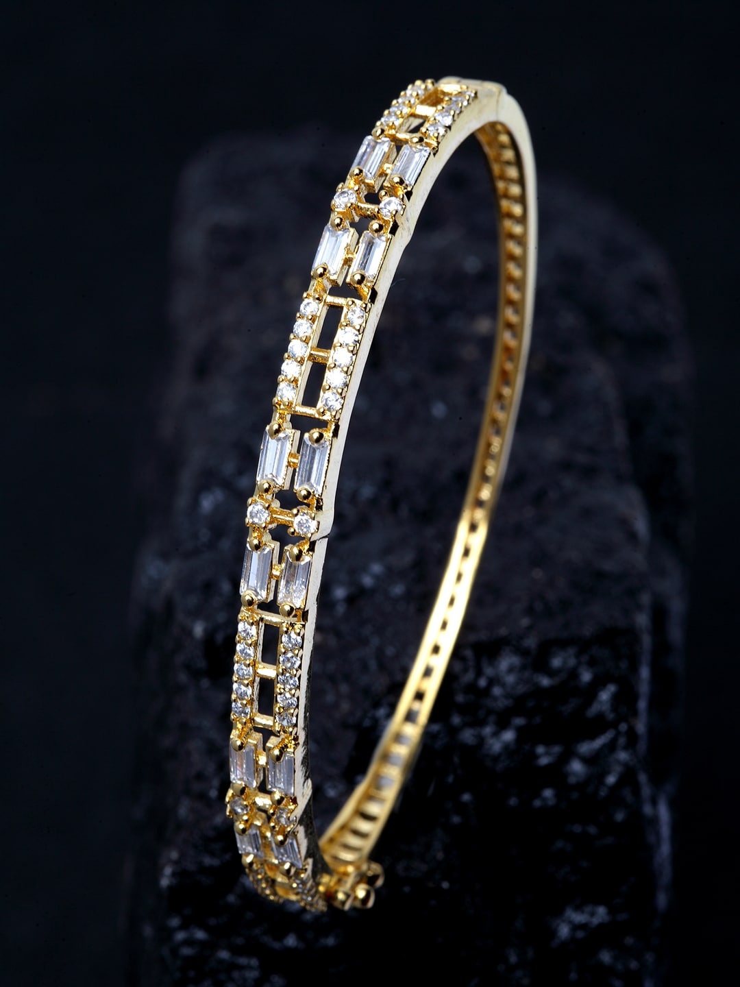 

ANIKAS CREATION Gold-Plated & White AD-Studded Bangle-Style Bracelet