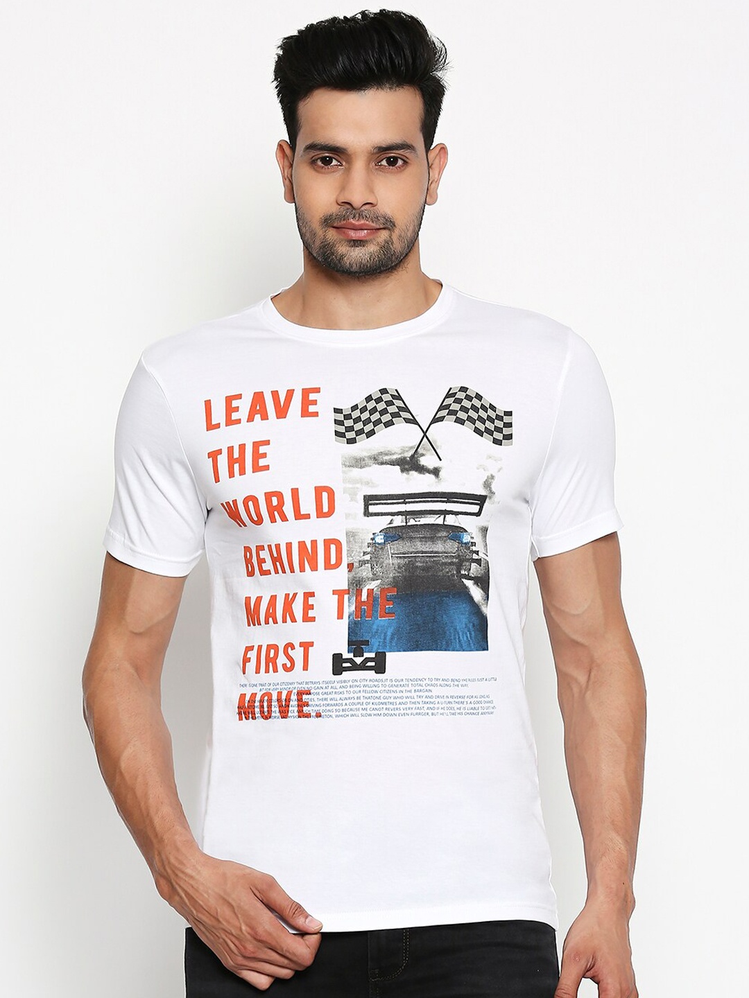 

People Men White Printed Round Neck T-shirt