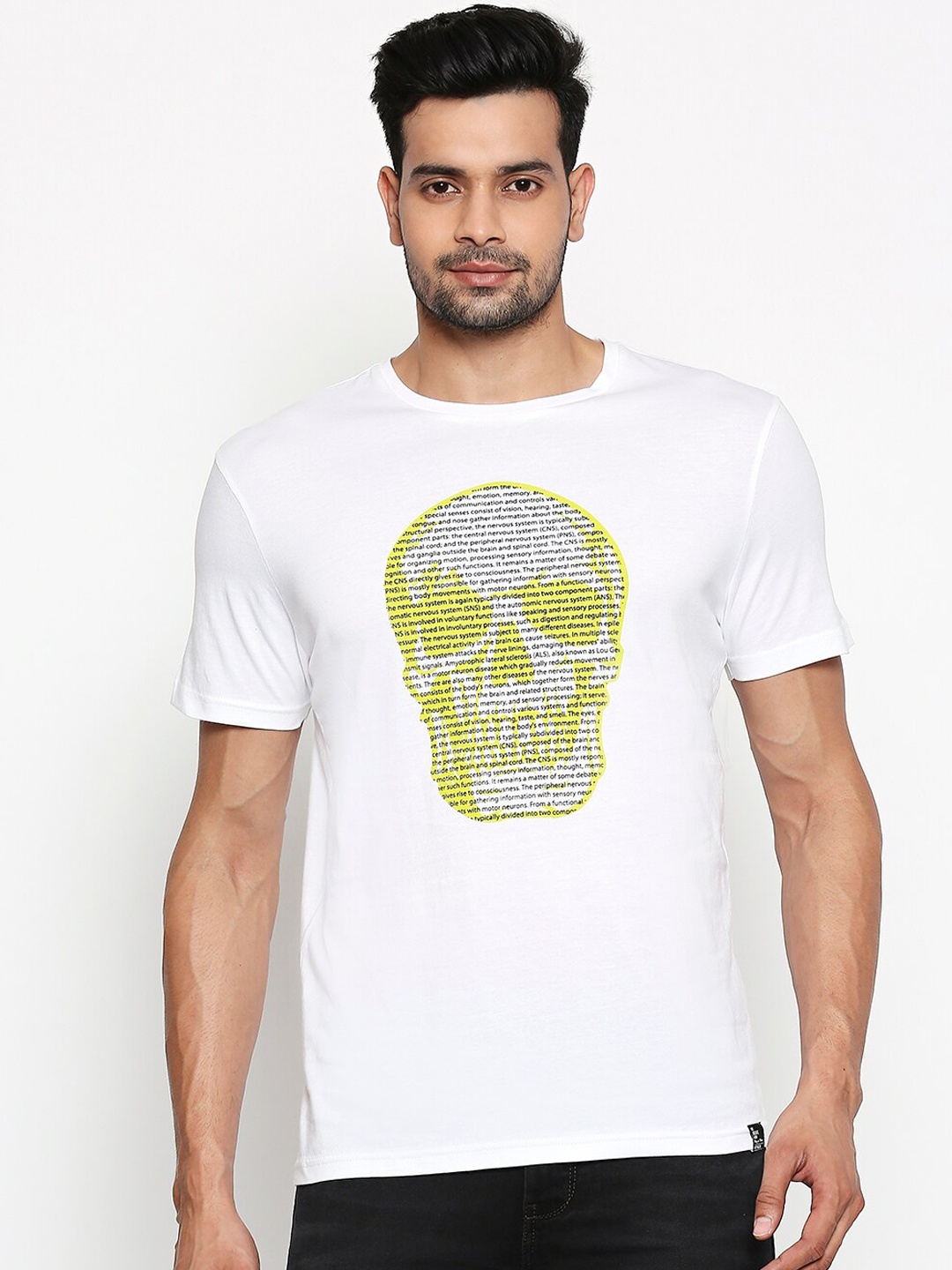 

People Men White Printed Round Neck Pure Cotton T-shirt