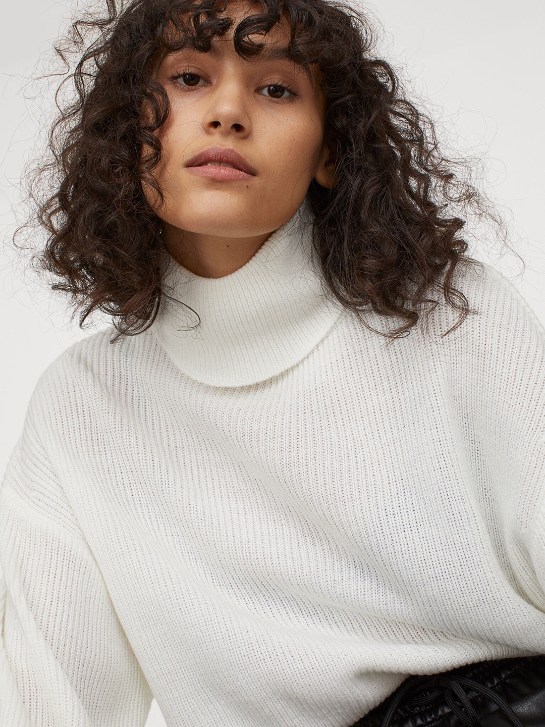 

H&M Women Cropped Polo-Neck Jumper, White