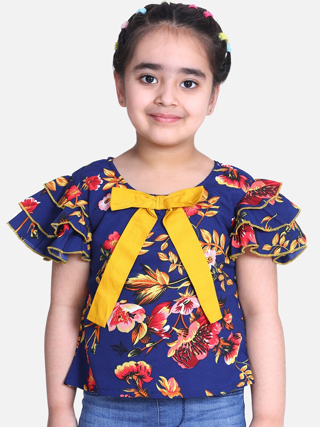 

Cutiekins Girls Navy Blue Printed Blouson Top