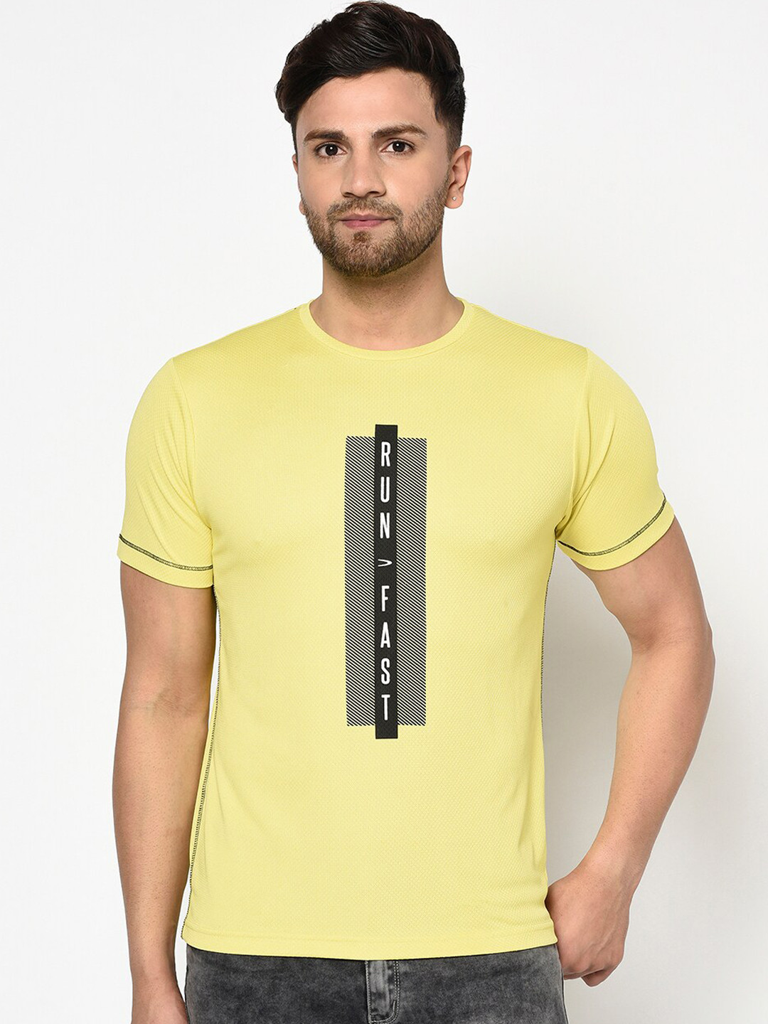

Duke Men Yellow Printed Round Neck T-shirt