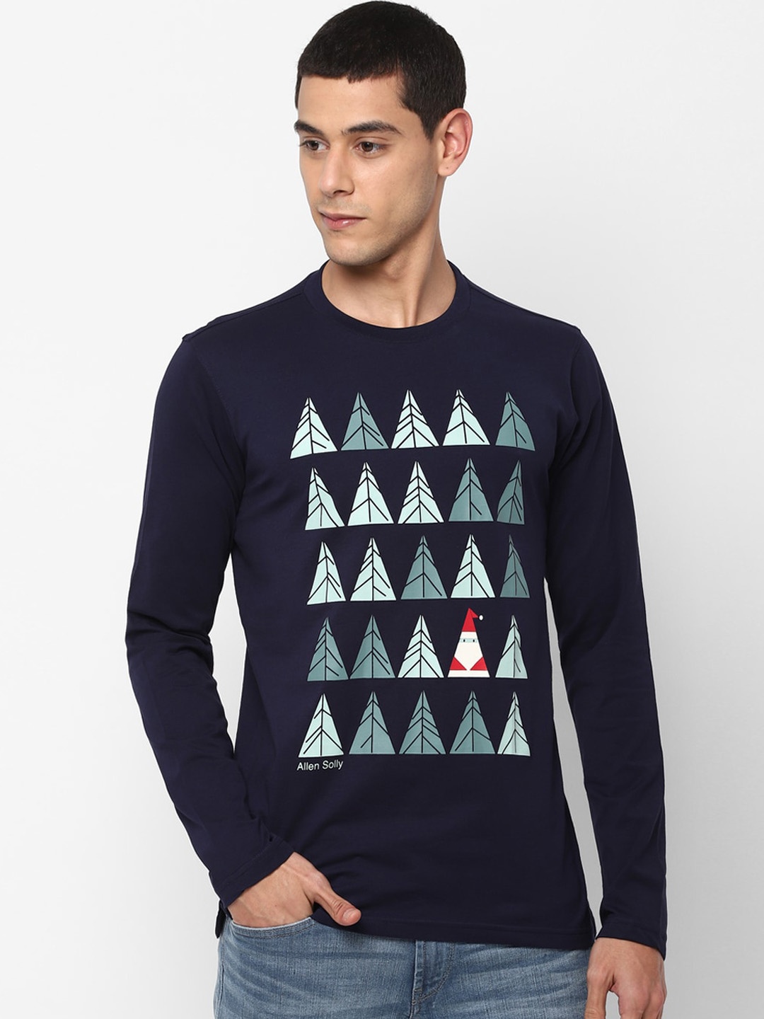 

Allen Solly Men Navy Blue Printed Round Neck T-shirt