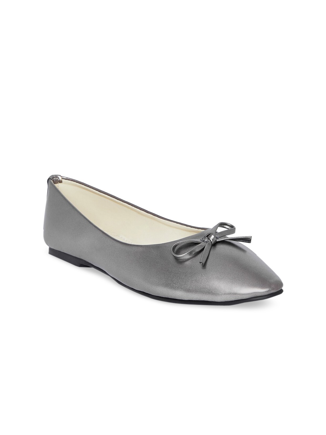 

People Women Grey Solid Leather Ballerinas