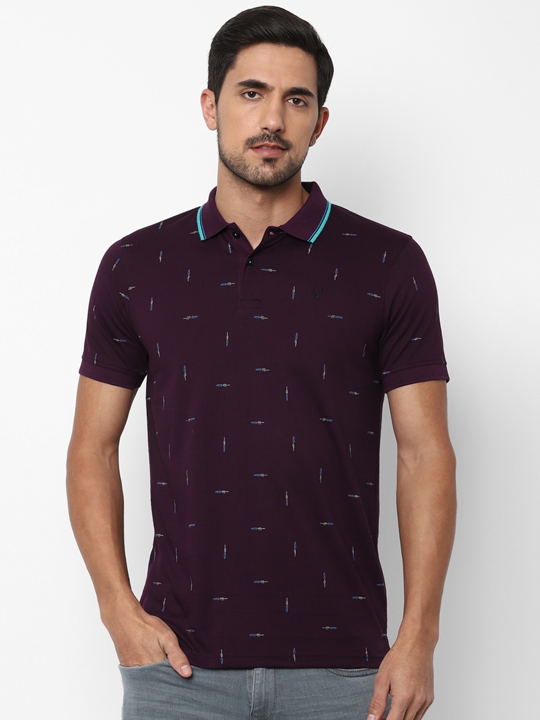

Allen Solly Men Burgundy Checked Polo Collar T-shirt