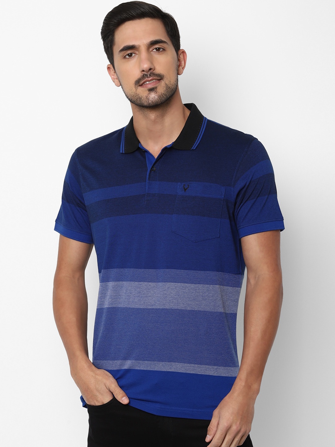 

Allen Solly Men Blue Striped Polo Collar T-shirt