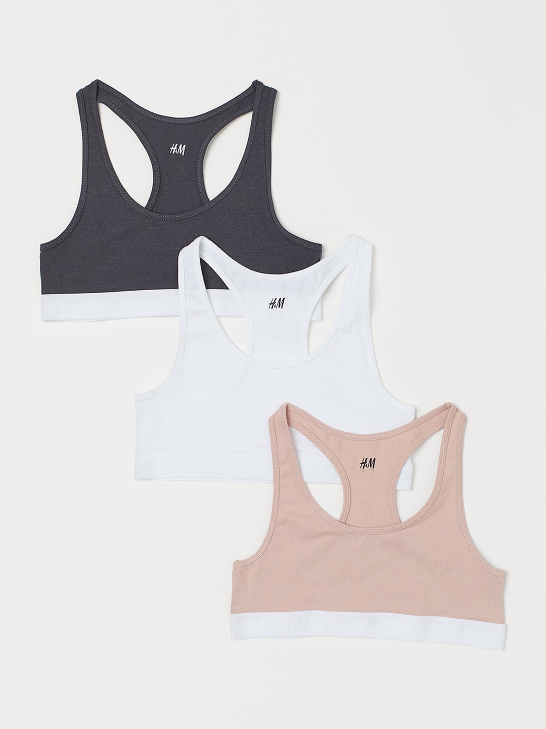 

H&M Girls Grey Solid 3-Pack Tops, White