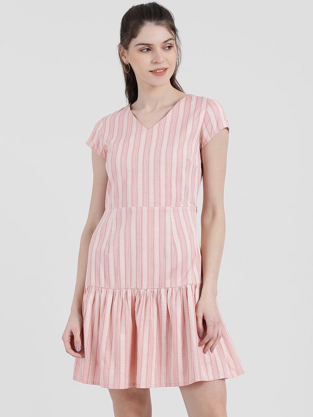 

Zink London Women Pink Striped Drop-Waist Dress