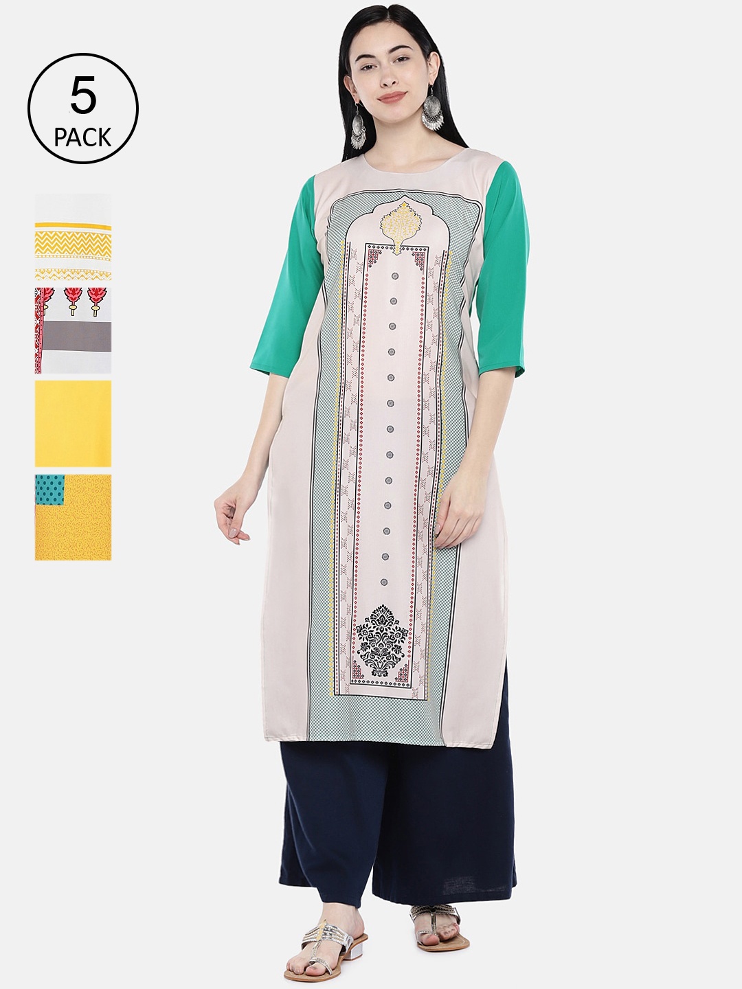 

7Threads Women Pack of 5 Multicoloured Printed Straight Kurtas, Multi
