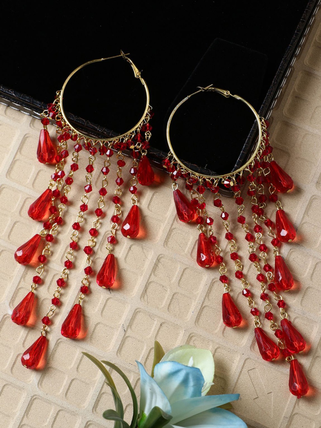 

ANIKAS CREATION Red Contemporary Hoop Earrings