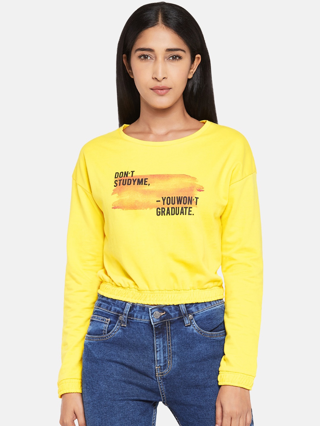

People Women Yellow Printed Sweatshirt