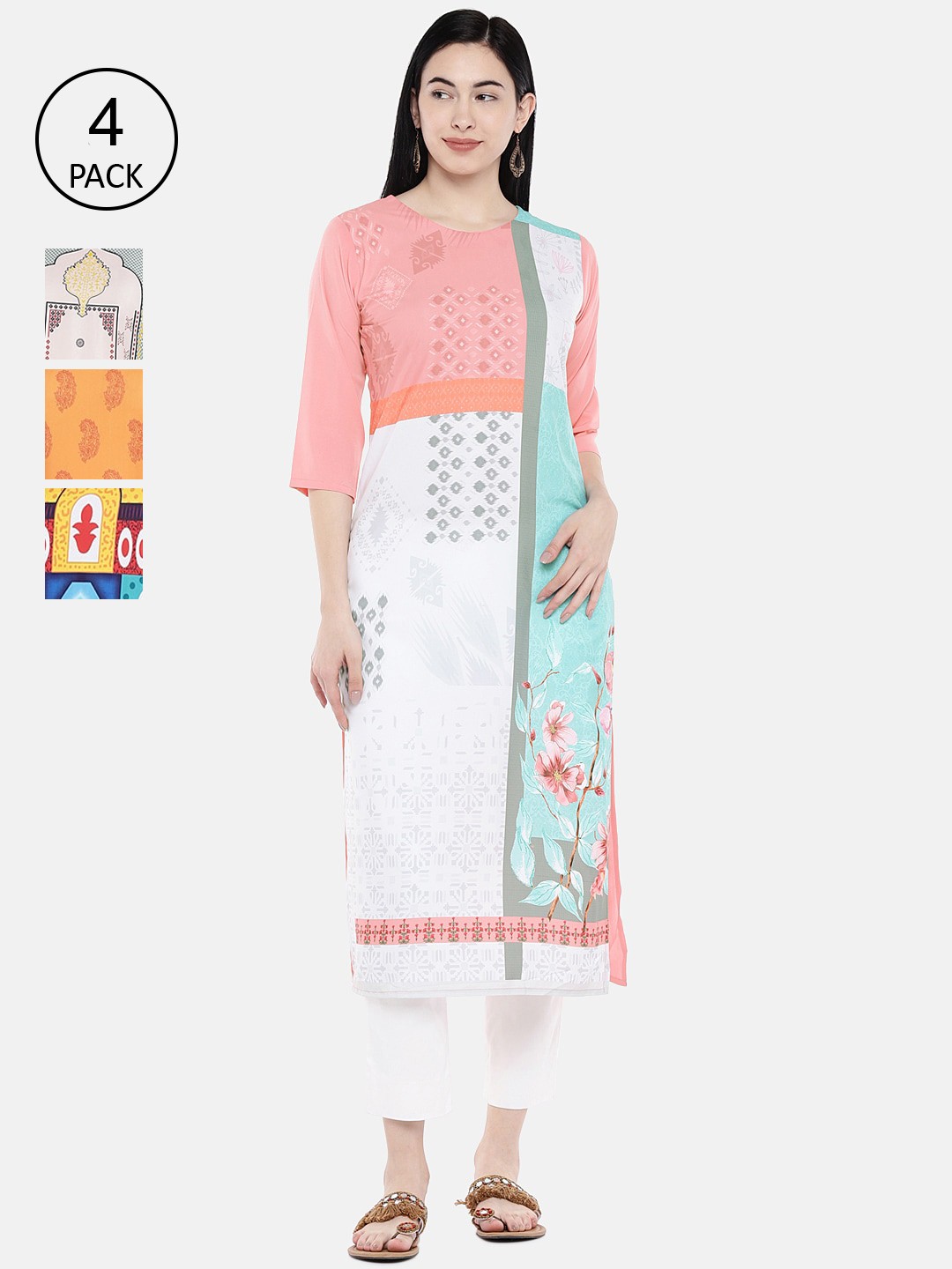 

7Threads Women Pack of 4 Multicoloured Printed Straight Kurtas, Multi